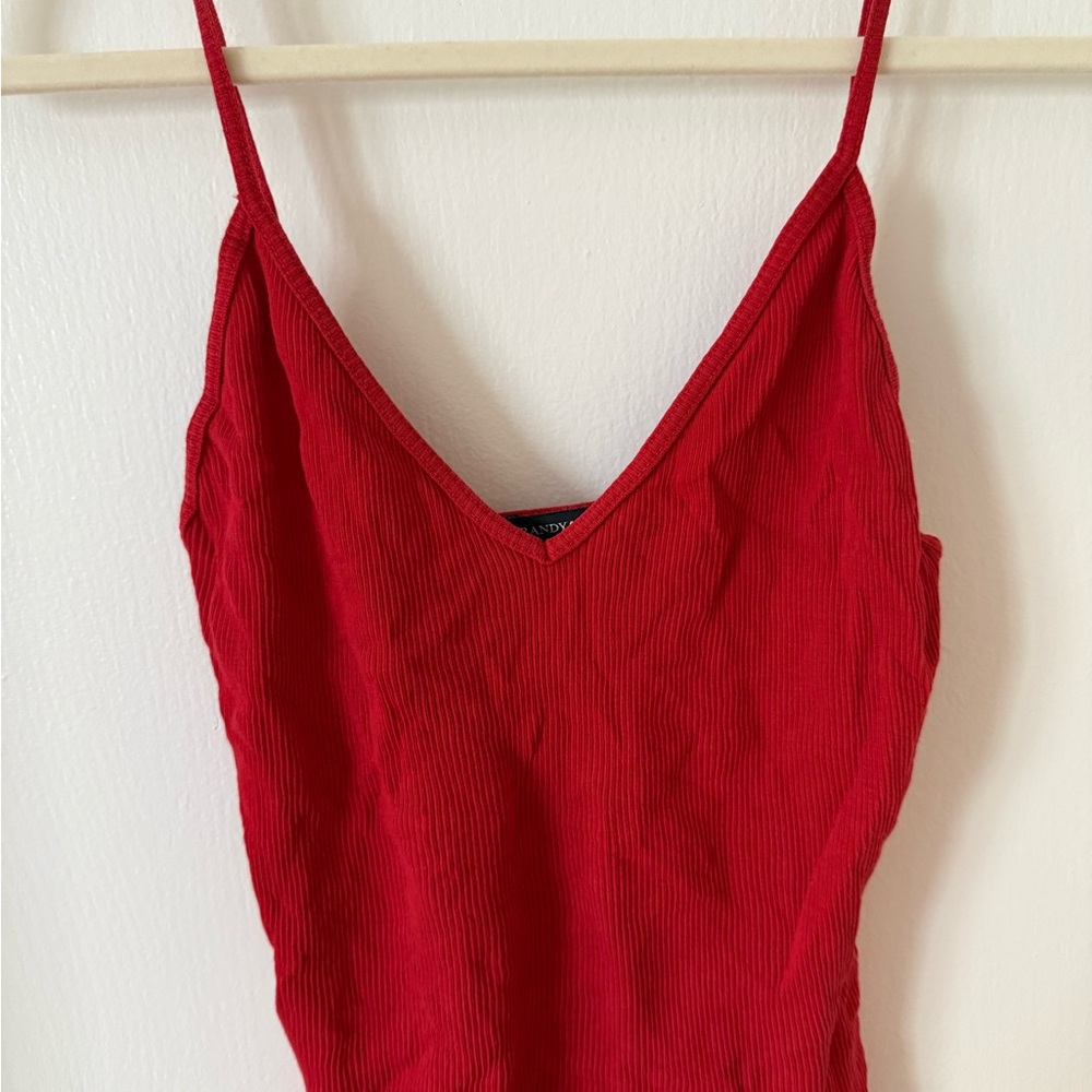 Brandy Melville Red V-Neck Ribbed Women's Top